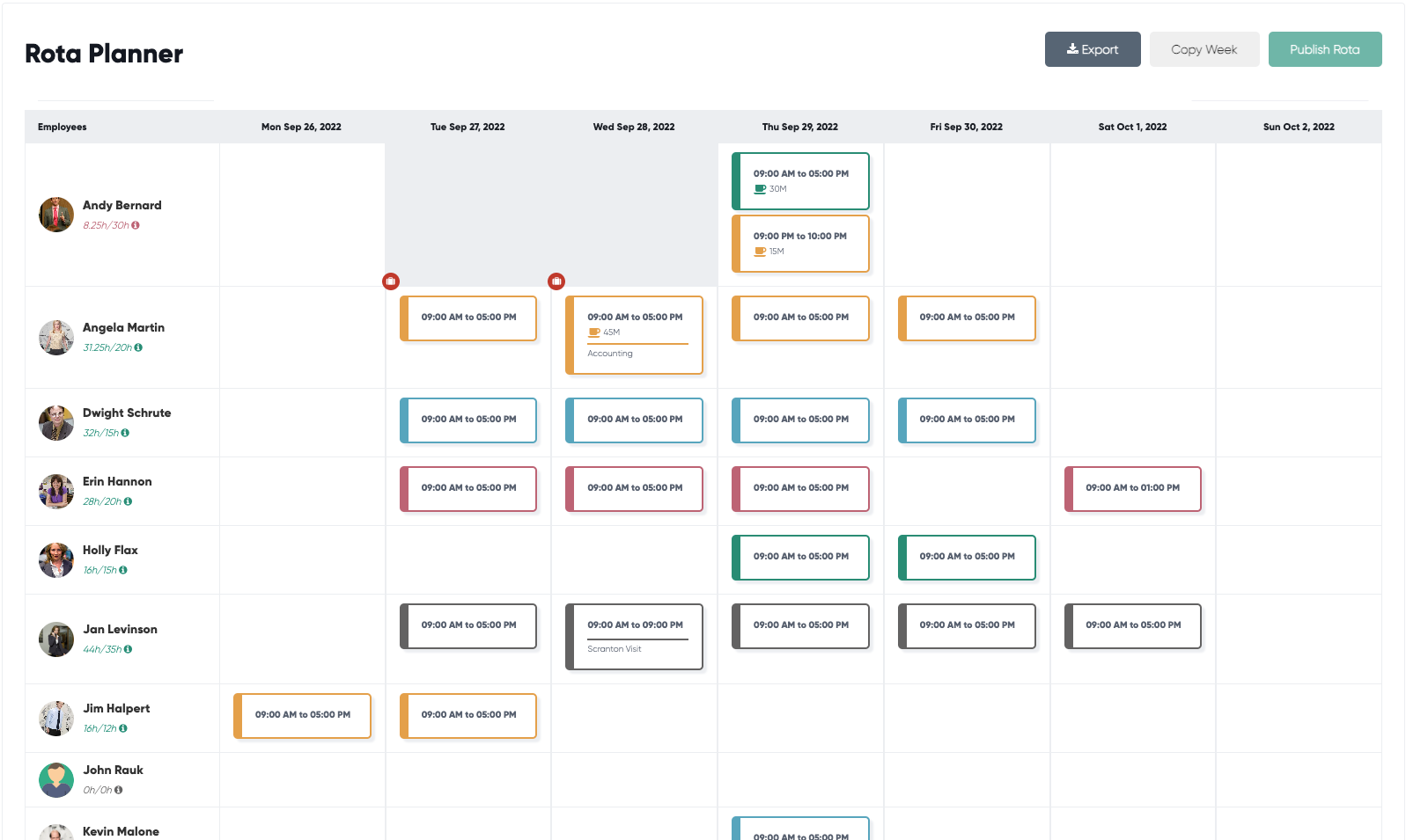 Rota Planner for Multiple Employees with leave unavailability